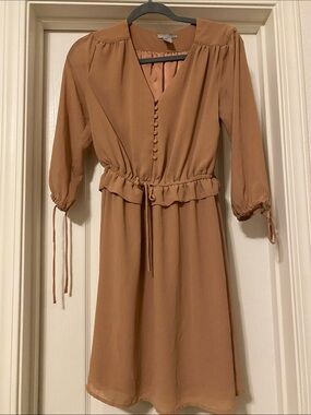 H&M Camel Tie-Waist Midi Dress
